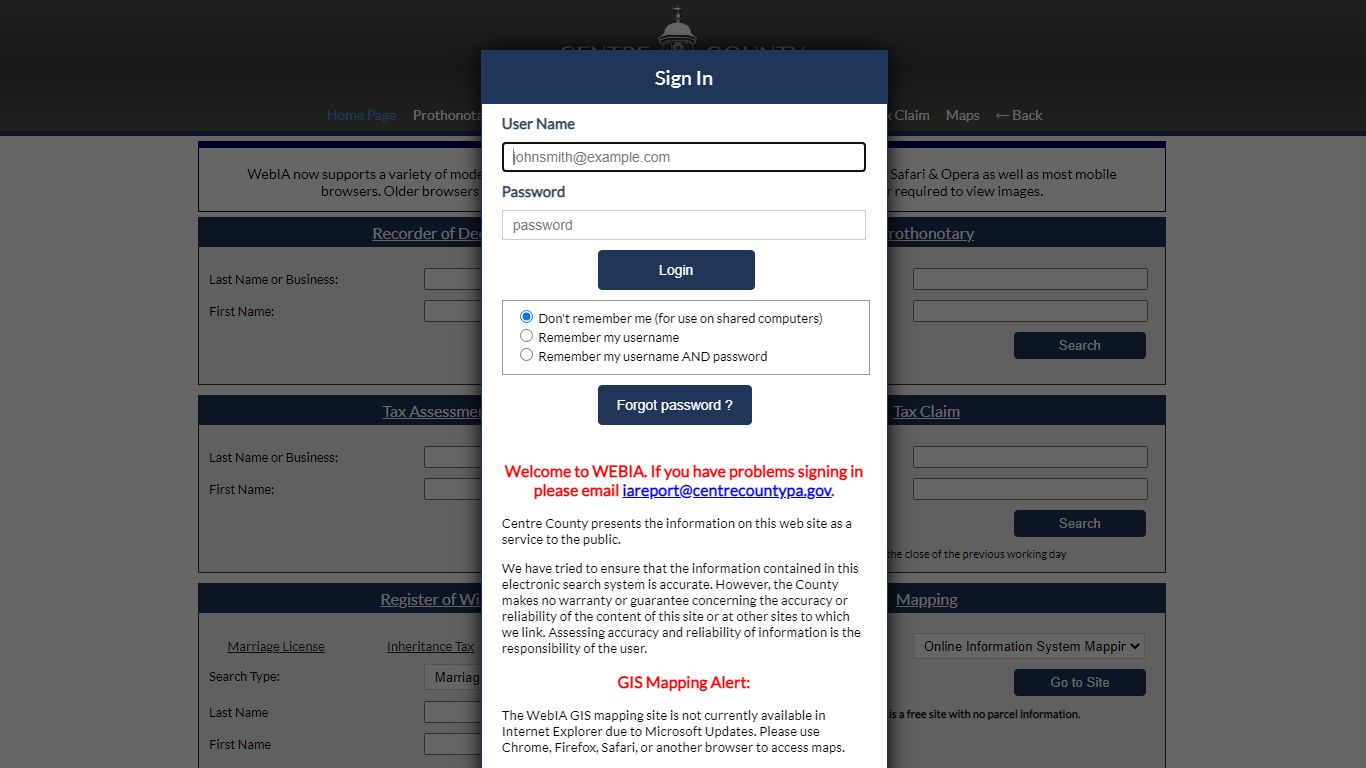Centre County Online Information System - Centre County, Pennsylvania